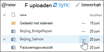 Selecteer het pictogram Meer naast de documentnaam in OneDrive voor Bedrijven om de hovercard voor documenten te openen