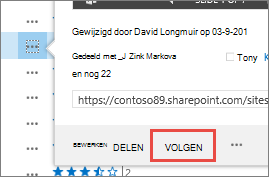 Selecteer de opdracht Volgen in het hovercardmenu in OneDrive voor Bedrijven