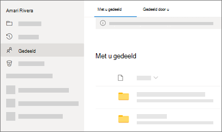 Schermopname van de weergave Gedeeld met u in OneDrive voor werk of school.