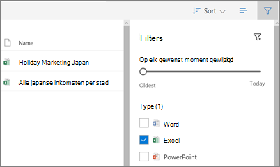 Schermopname van de weergave Gedeeld met mij in OneDrive voor Bedrijven