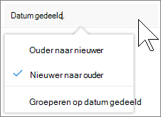Schermopname van kolom in de weergave Gedeeld met mij in OneDrive voor Bedrijven