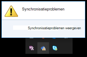 Begindialoogvenster synchronisatieproblemen wanneer u op het cloudpictogram klikt