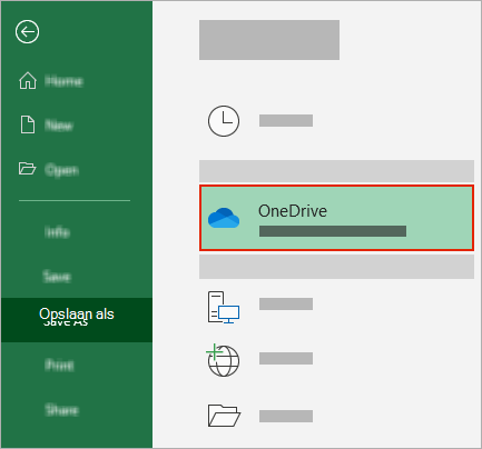 Office Opslaan als-dialoogvenster met OneDrive-map