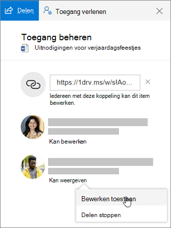 Schermafbeelding van het gedeelte Delen van het deelvenster Details voor een gedeeld bestand.