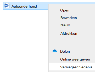 Bestandenverkenner menu met de optie Versiegeschiedenis.