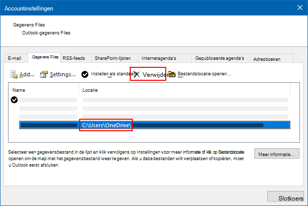 Dialoogvenster Outlook-gegevensbestanden