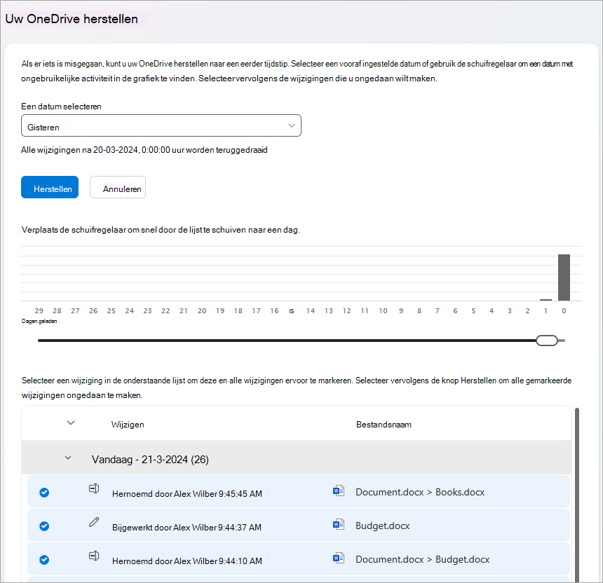 Herstel uw OneDrive-bestandsactiviteiten.