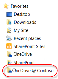 Gesynchroniseerde OneDrive voor Bedrijven map in Favorieten van Verkenner