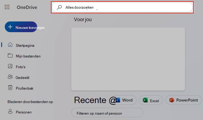 Alles doorzoeken selectie in OneDrive