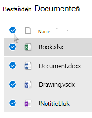 Schermafbeelding van het selecteren van alle bestanden en mappen in OneDrive
