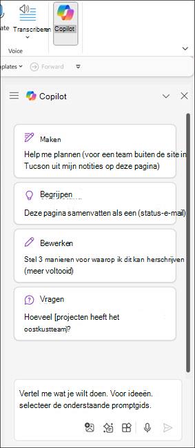 Schermopname van copilot-deelvenster in OneNote