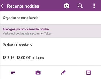 De lijst Recente notities in OneNote voor Android