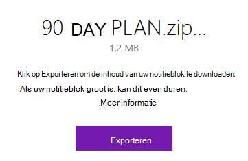 Een pop-up in OneNote met een knop Exporteren.