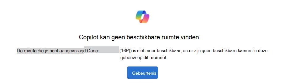 Voorbeeld van de melding Copilot kan geen beschikbare ruimtemelding vinden met een knop Gebeurtenis bewerken.