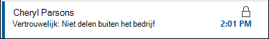In een bericht met beperkte machtigingen wordt een vergrendelingspictogram weergegeven in de berichtenlijst.