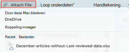 Opties voor het bijvoegen van Files in Outlook voor Mac