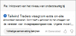 Toont het overzicht in Outlook. Onder de samenvatting bevindt zich een knop met de tekst Volledige samenvatting weergeven.