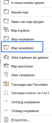 Schermafbeelding van de optie Map verwijderen die is geselecteerd in het navigatiedeelvenster.