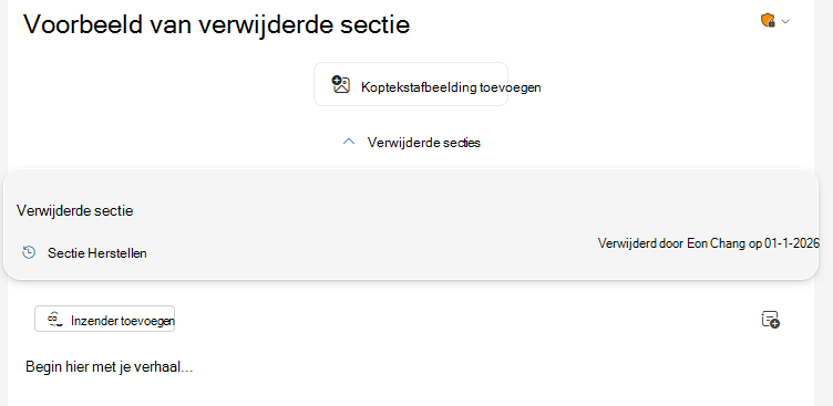 De wisselknop Verwijderde secties vindt u boven aan de editie