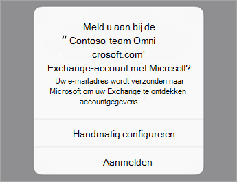 Tik op Aanmelden als u O365 gebruikt of tik op Handmatig configureren als u de serverinstellingen van uw organisatie hebt.