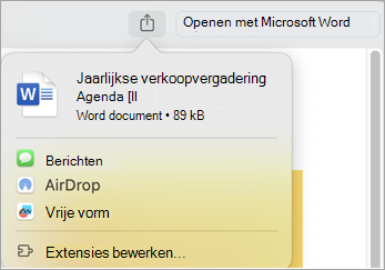 Deel het bestand met behulp van extensies die u installeert op uw Mac