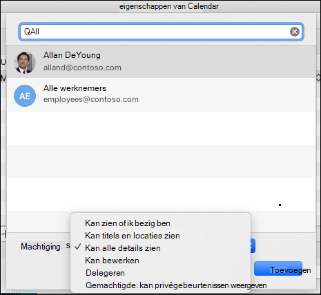 Delegeringsinstellingen voor een bepaald e-mailadres.