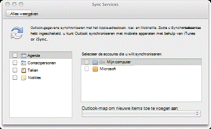 Dialoogvenster Synchronisatieservices