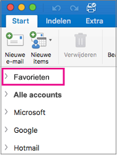 Favorieten bevindt zich boven aan de lijst met mappen in de zijbalk