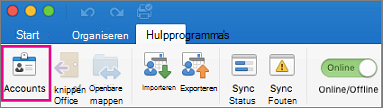 Knop Accounts op het tabblad Hulpprogramma´s