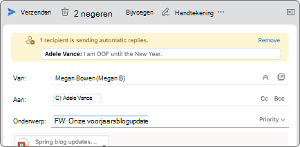 In de schermafbeelding ziet u een voorbeeld van hoe de tips voor e-mail eruitzien.