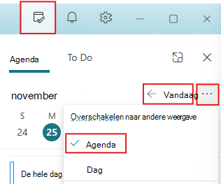Stel het deelvenster Mijn dag in op Vandaag en de Agendaweergave