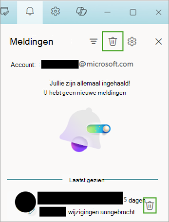 Pictogram Meldingen gebruiken en selecteer vervolgens Verwijderen om meldingen te verplaatsen