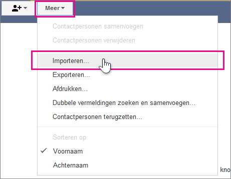 Google Gmail - klik op Meer, contactpersonen importeren