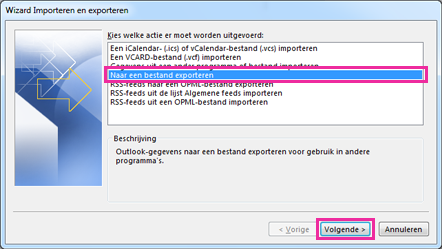 Exportwizard van Outlook - exporteren naar bestand