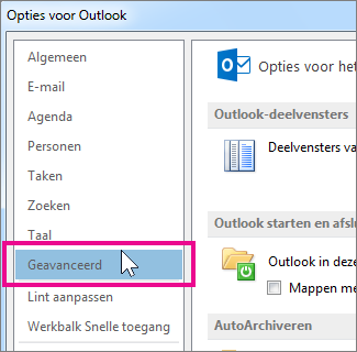 Klik op Bestand, opties, Geavanceerd