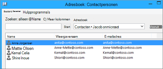 Wanneer uw contactpersonen uit Google Gmail worden geïmporteerd naar Office 365, worden ze weergegeven in Adresboek: Contactpersonen