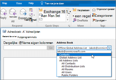Nadat u de Gmail-contactpersonen hebt geïmporteerd, kunt u deze in Office 365 vinden door het Adresboek te selecteren