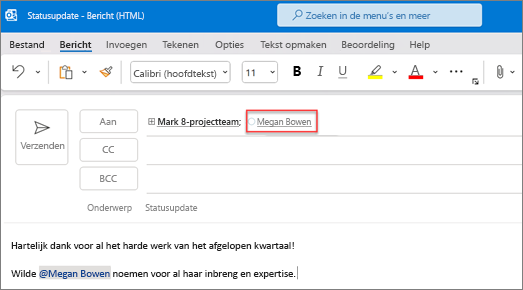 De volledige naam en het e-mailadres van de genoemde personen worden standaard weergegeven