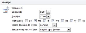 Gedeelte Werktijd in dialoogvenster Opties voor Outlook