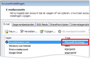 Voorbeeld van een Exchange-account in het dialoogvenster Accountinstellingen