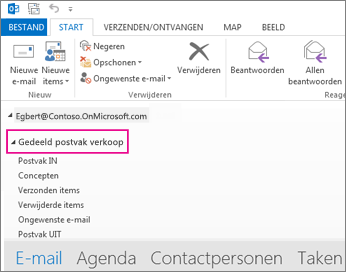 Gedeeld postvak wordt weergegeven in de Mappenlijst in Outlook