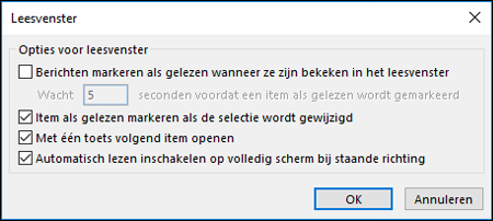 U kunt de opties voor het leesvenster wijzigen.