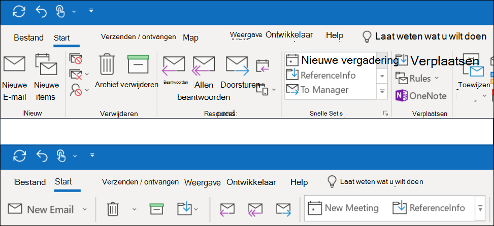 U kunt nu kiezen uit twee verschillende lintervaringen in Outlook.