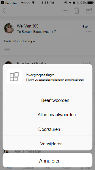 Actie ondernemen op een bericht