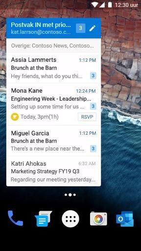 De Android e-mail-widget in de smalle modus