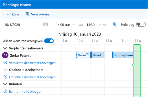 Planningsassistent met gecombineerde agendagebeurtenissen.