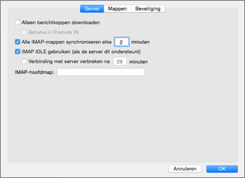 Serverinstellingen IMAP-account in Outlook 2016 Mac