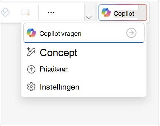 Het Copilot-menu in Outlook.
