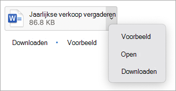 Selecteer in de vervolgkeuzelijst voorbeeld, openen of downloaden