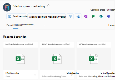 Recente bestanden zijn toegankelijk vanuit de sectie Files van de groepsweergave